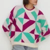 Best Oasis Wool Blend Oversized Geo Jacquard Jumper Ivory