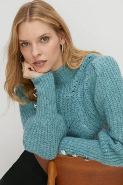 Best Oasis Wool Blend Statement Button Pointelle Jumper Pink