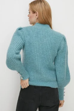 Best Oasis Wool Blend Statement Button Pointelle Jumper Pink