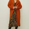 Clearance Oasis Wool Mix Boucle Oversized Coat Burnt Orange