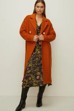 Clearance Oasis Wool Mix Boucle Oversized Coat Burnt Orange