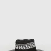 Clearance Oasis Woven Detail Contrast Band Fedora Straw Hat Black