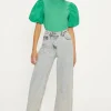 Online Oasis Woven Mix Puff Sleeve Tshirt Green