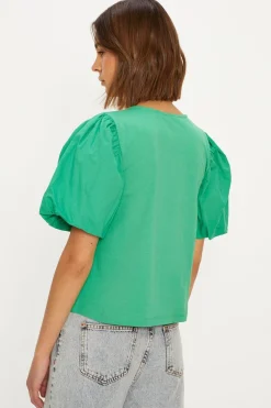 Online Oasis Woven Mix Puff Sleeve Tshirt Green