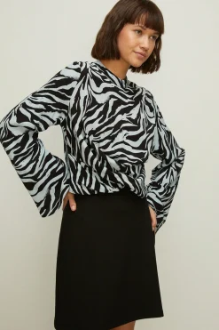 Sale Oasis Zebra Print Twist Hem Top Blue