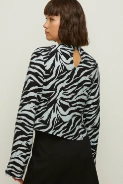 Sale Oasis Zebra Print Twist Hem Top Blue