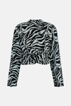 Sale Oasis Zebra Print Twist Hem Top Blue