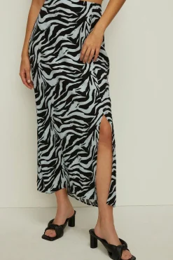 Fashion Oasis Zebra Printed Wrap Midi Skirt Blue