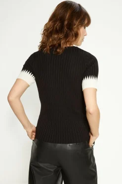 Discount Oasis Zig Zag Detail Short Sleeve Jumper Black