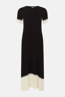Outlet Oasis Zig Zag Detail Short Sleeve Knitted Midi Dress Black
