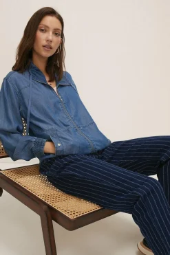 Fashion Oasis Zip Through Jacket Dark Wash