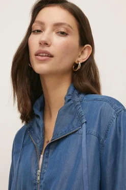 Fashion Oasis Zip Through Jacket Dark Wash