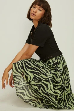 Fashion Oasis Zip Through Print Pleated Dress Zebra
