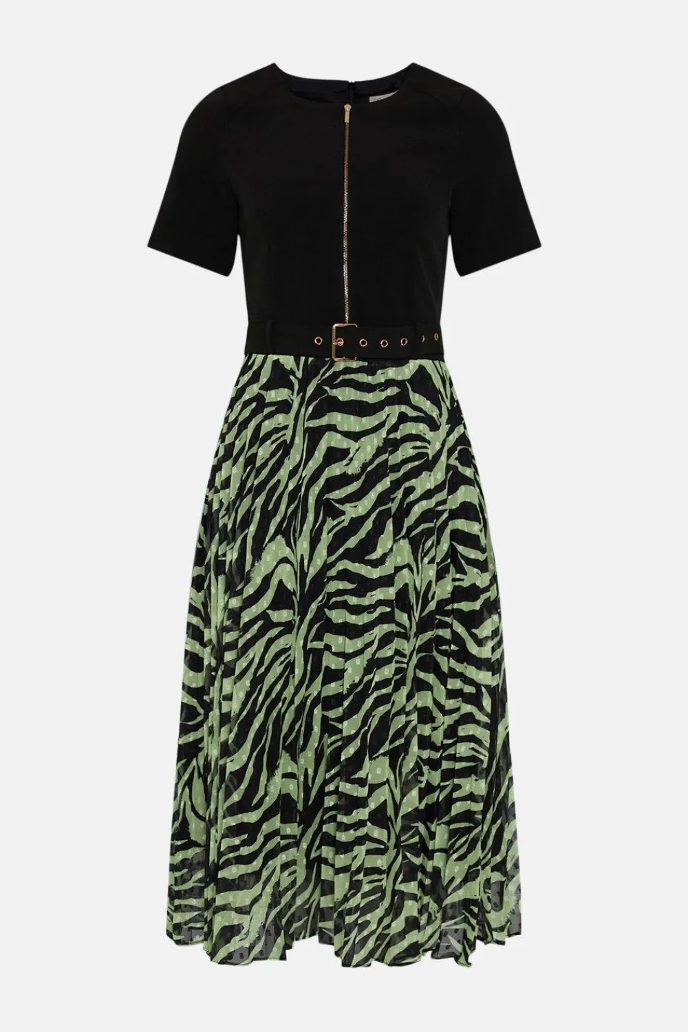 Fashion Oasis Zip Through Print Pleated Dress Zebra