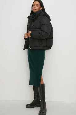 Clearance Oasis Zip Through Puffer Coat Black
